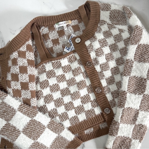 NWT Fuzzy Check Crop Tank + Crop Cardigan Set by Hazel Moon XL Geo - Picture 8 of 13